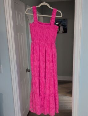 Lilly Pulitzer Hadly Crepe Swirl Hot Pink Smocked Maxi Dress